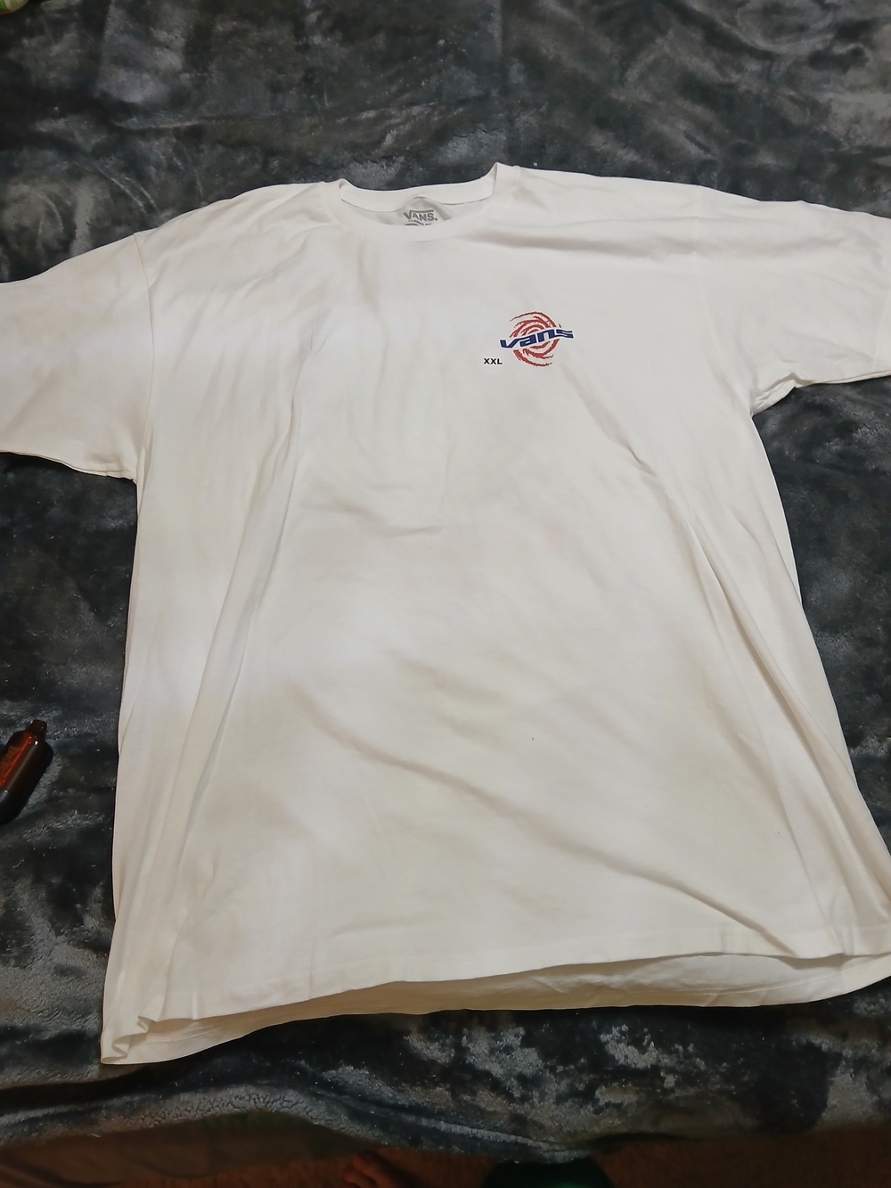 Vans White Short Sleeve Tee with Small Red & Blue Chest Graphic